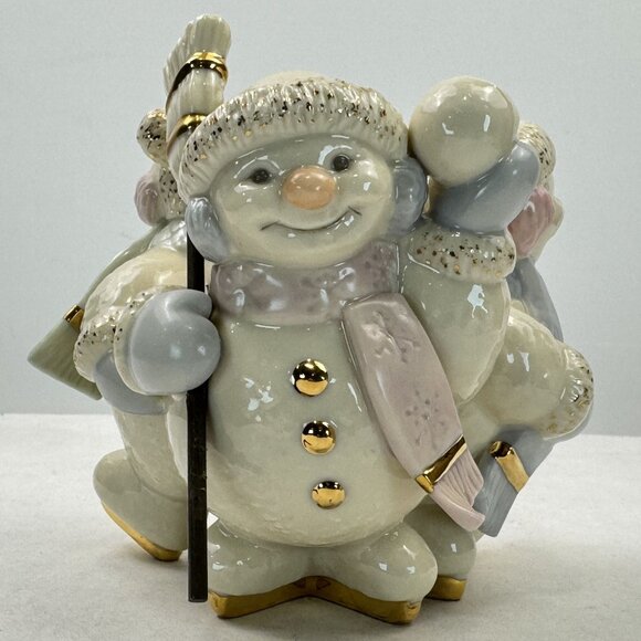 Vintage Set of 2 Lenox Snowmen Trio Skating by Candlelight Candle Holders Taper - Picture 8 of 16